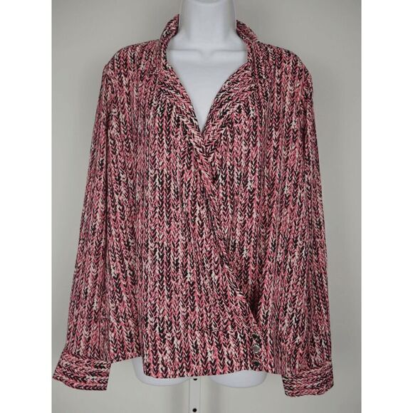 TOMMY HILFIGER Women's Chevron Long Sleeve Faux-Wrap Top XL - Picture 2 of 12